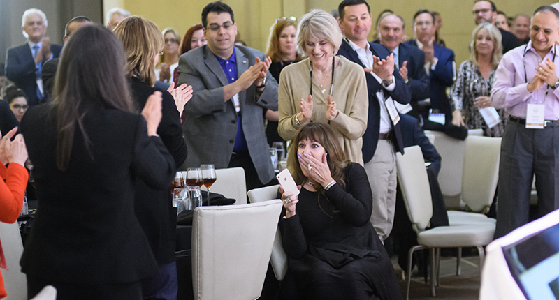 One of Ruth Batson’s favorite Cathy Calhoun memories? When the jeweler won the Shipley Award at AGS Conclave in 2017. “She was speechless, which I’ve never seen before,” Batson said. (Photo credit: Universal Image) One of Ruth Batson’s favorite Cathy Calhoun memories? When the jeweler won the Shipley Award at AGS Conclave in 2017. “She was speechless, which I’ve never seen before,” Batson said. (Photo credit: Universal Image)