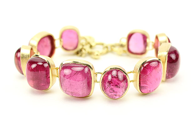 <span style="font-size: 15px;">This single row bracelet features hot pink tourmaline and 18-karat gold ($13,500).</span> <span style="font-size: 15px;">This single row bracelet features hot pink tourmaline and 18-karat gold ($13,500).</span>
