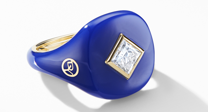 <a href="http://www.davidyurman.com" target="_blank" rel="noopener noreferrer">David Yurman</a> Princess pinky ring, launched for holiday 2018, in 18-karat yellow gold with navy enamel and white diamond ($5,000) <a href="http://www.davidyurman.com" target="_blank" rel="noopener noreferrer">David Yurman</a> Princess pinky ring, launched for holiday 2018, in 18-karat yellow gold with navy enamel and white diamond ($5,000)