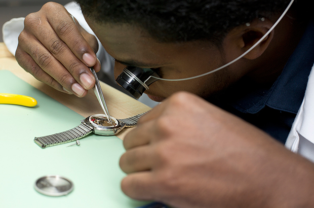 For two days a week, they learn things like hand-eye coordination, dexterity, and the history of watches and watch repair tools. As the weeks progress, they begin taking apart watches, examining every piece and its purpose. For two days a week, they learn things like hand-eye coordination, dexterity, and the history of watches and watch repair tools. As the weeks progress, they begin taking apart watches, examining every piece and its purpose.