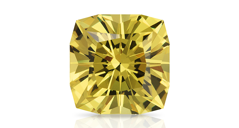 <strong>All Other Faceted</strong><br />Jeffrey R. Hapeman of Earth’s Treasury for this 42.47-carat brilliant square cushion specialty cut apatite