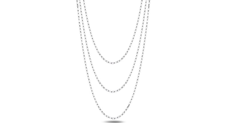 The Strata necklace is 63 inches of delicate platinum “petals,” long enough to be worn many ways ($1,700) The Strata necklace is 63 inches of delicate platinum “petals,” long enough to be worn many ways ($1,700)
