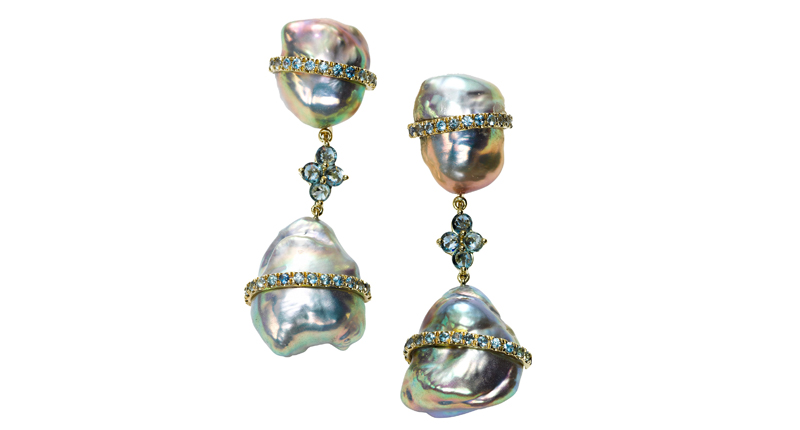 <p><a href="http://www.rushjewelrydesign.com" target="_blank" rel="noopener">Rush Jewelry Design</a> Baroque pearl drop earrings with sapphires set in 18-karat yellow gold ($9,000) </p> <p><a href="http://www.rushjewelrydesign.com" target="_blank" rel="noopener">Rush Jewelry Design</a> Baroque pearl drop earrings with sapphires set in 18-karat yellow gold ($9,000) </p>