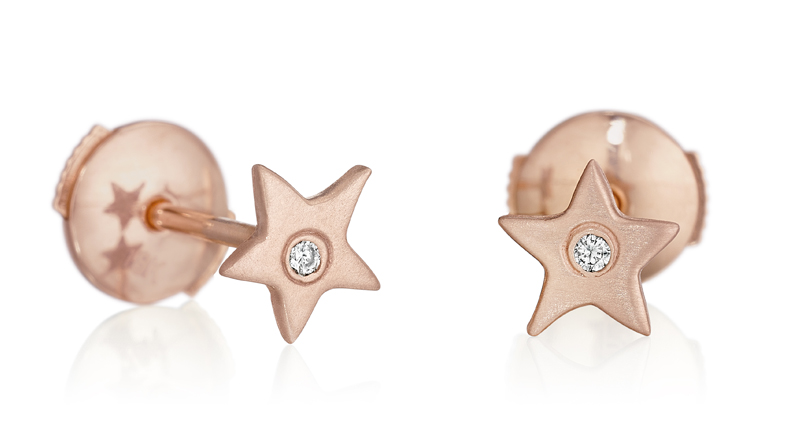 Bleecker and Prince’s 18-karat rose gold and white diamond star earrings from the “My First Earrings” collection.