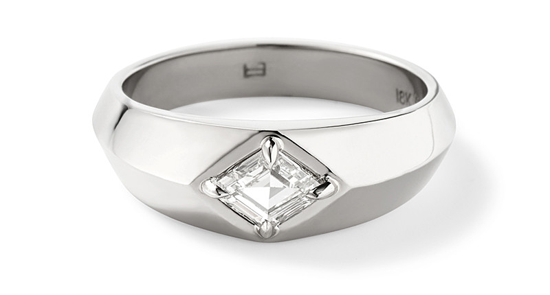 <a href="https://www.evafehren.com" target="_blank" rel="noopener">Eva Fehren</a> “The Diamond Rhombus” signet ring in 18-karat palladium white gold with a white diamond ($7,850)
