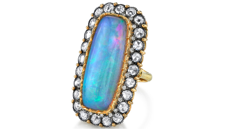 Arman Sarkisyan 22-karat gold and silver Galaxy ring with rectangular opal center and rose-cut diamonds ($36,260) <br /><a href="http://www.hollisandcompany.com" target="_blank" rel="noopener noreferrer">www.hollisandcompany.com</a>