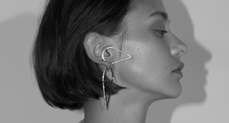 Here, the Kim Mee Hye ear jacket is pictured on-model. Here, the Kim Mee Hye ear jacket is pictured on-model.