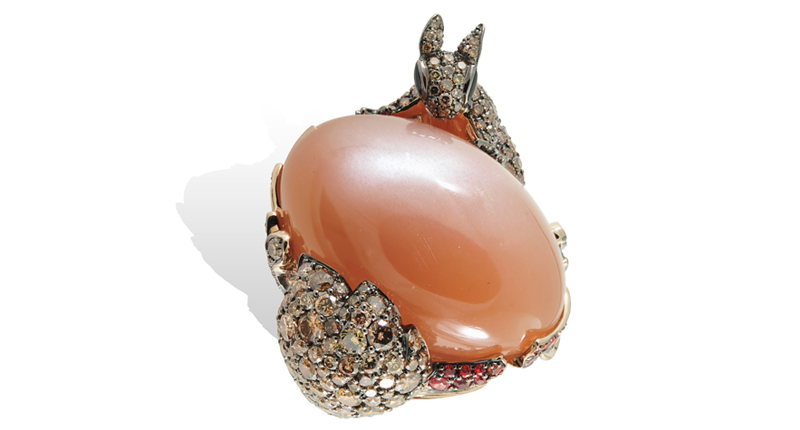 <p><a href="http://www.lydiacourteille.com" target="_blank" rel="noopener">Lydia Courteille</a> moonstone ring set in 18-karat gold ring with sapphires and brown diamonds ($19,670) </p> <p><a href="http://www.lydiacourteille.com" target="_blank" rel="noopener">Lydia Courteille</a> moonstone ring set in 18-karat gold ring with sapphires and brown diamonds ($19,670) </p>