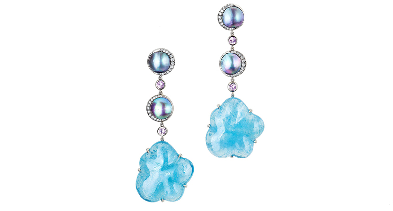 Ana Katarina Fine Jewelry Cloud 9 earrings in 18-karat white gold with aquamarine, pink sapphire, diamonds and sustainably farmed Sea of Cortez pearls ($18,770) Ana Katarina Fine Jewelry Cloud 9 earrings in 18-karat white gold with aquamarine, pink sapphire, diamonds and sustainably farmed Sea of Cortez pearls ($18,770)