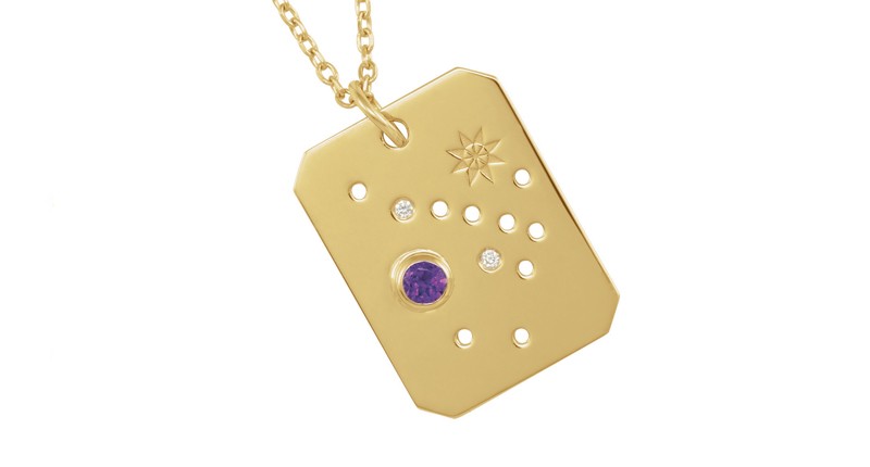 <p><a href="https://www.stuller.com" target="_blank" rel="noopener">Stuller</a> 14-karat yellow gold “Sagittarius Zodiac Constellation” necklace with amethyst and diamonds ($870) </p>