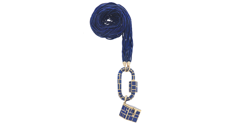 Marla Aaron’s Lapis Inlay Lock and Charm Necklace in 18-karat gold with lapis lazuli ($30,500)