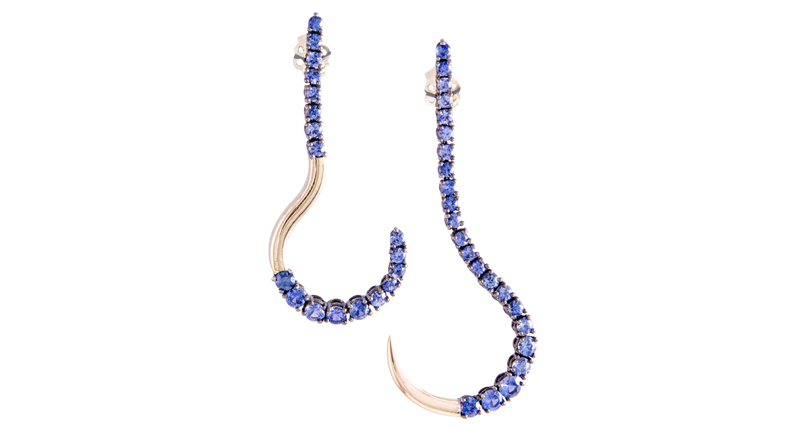 <strong>September: Sapphire.</strong> Gaelle Khouri’s “Thorn” earrings in 18-karat yellow gold and black rhodium with sapphires ($2,100)