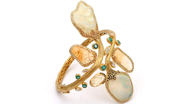 Coomi Affinity 20-karat gold bracelet with 28.52 carats of Mexican opals, emeralds, sapphires, citrines and diamonds ($75,000) <br /><a href="http://www.coomi.com" target="_blank" rel="noopener noreferrer">www.coomi.com</a>