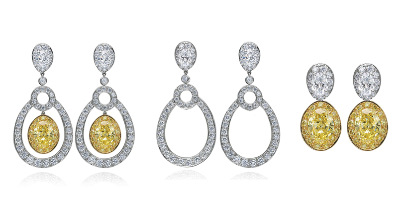 <a href="http://www.gumuchian.com" target="_blank" rel="noopener noreferrer">Gumuchian</a> 18-karat two tone gold and diamond “Carousel” earrings with two oval fancy intense yellow diamonds, two oval white diamonds and round accent diamonds ($80,000). These earrings can convert into four different looks.