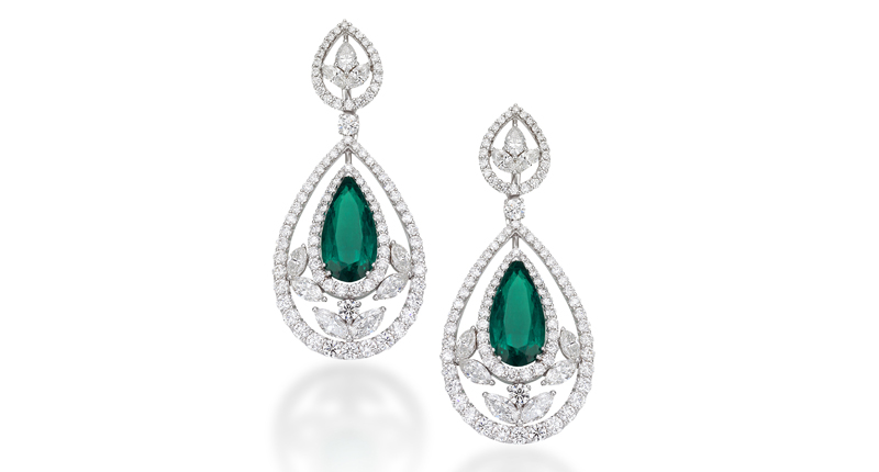 <a href="http://www.picchiotti.it/" target="_blank" rel="noopener noreferrer">Picchiotti</a> earrings with vivid green Colombian pear-shaped emeralds surrounded by diamonds (price available upon request)
