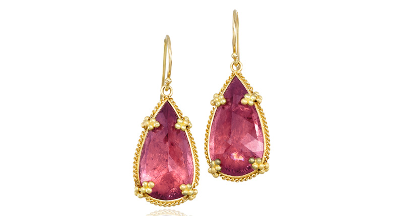 <strong>October: Tourmaline.</strong> These earrings from Amali features 20 carats of pink tourmaline set in 18-karat gold ($4,700).