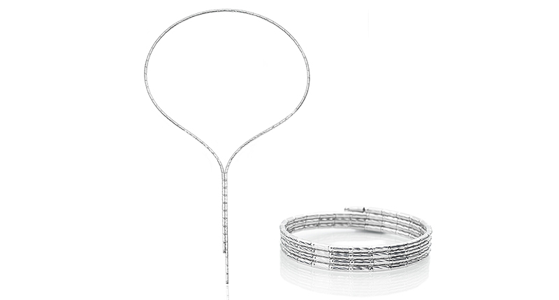 <a href="http://www.platinumborn.com" target="_blank" rel="noopener noreferrer">Platinum Born’s</a> flexible platinum magnet necklace that can be worn as a choker, Y-shaped necklace, long necklace or as a wrap bracelet (price upon request)