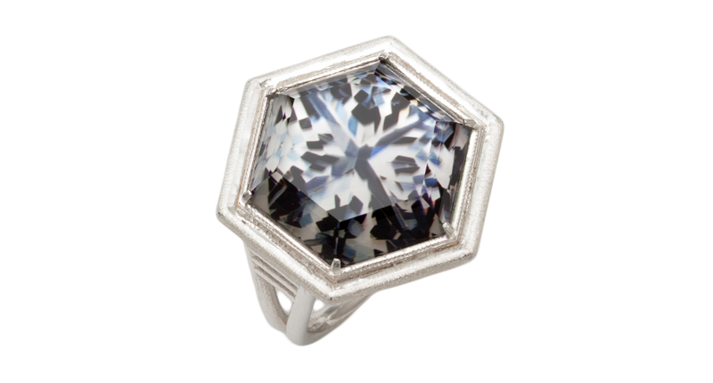 The McKinzie Spencer Portrait ring featuring an Angie Crabtree painting in a medium-sized hexagon-shaped sterling silver setting ($750) The McKinzie Spencer Portrait ring featuring an Angie Crabtree painting in a medium-sized hexagon-shaped sterling silver setting ($750)