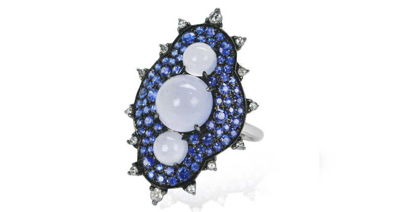 Nam Cho 18-karat gold blue sapphire ring with chalcedony and diamonds ($8,470)