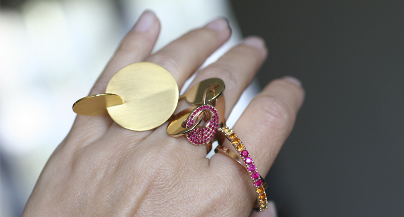 These rings from Perez Bitan’s “Queen of the Cosmos” collection were inspired by planets and their spatial relationships to each other.  These rings from Perez Bitan’s “Queen of the Cosmos” collection were inspired by planets and their spatial relationships to each other.