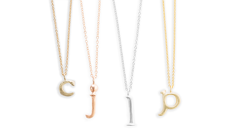 <b>Initial connection.</b> These “Love Letters” 14-karat gold and sterling silver necklaces from Judi Powers Jewelry are inspired by letter press fonts and designed to celebrate all of the people we love ($395 for 14-karat gold and $100 for sterling silver). <a href="http://www.judipowersjewelry.com" target="_blank">JudiPowersJewelry.com</a>