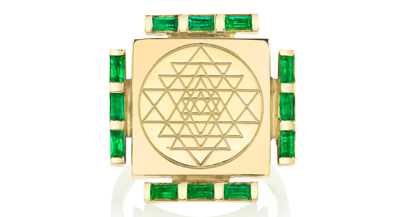Ark Fine Jewelry Emerald Engraved Manifestation Ring in 18-karat yellow gold with emerald baguettes ($4,725) Ark Fine Jewelry Emerald Engraved Manifestation Ring in 18-karat yellow gold with emerald baguettes ($4,725)