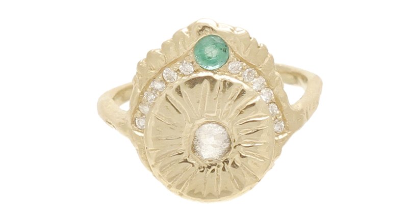Communion by Joy’s Radiant Heart Ring in 14-karat yellow gold with emerald, rose-cut diamond and full-cut diamonds ($2,675) Communion by Joy’s Radiant Heart Ring in 14-karat yellow gold with emerald, rose-cut diamond and full-cut diamonds ($2,675)