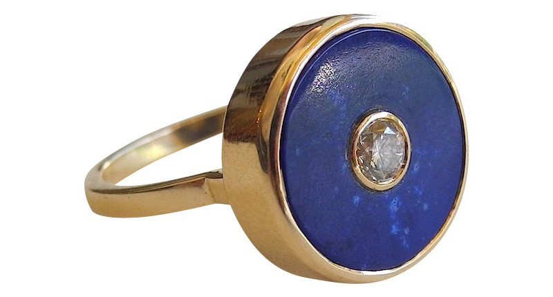 Liz Phillips’ 14-karat yellow gold ring with lapis and diamond ($1,800)