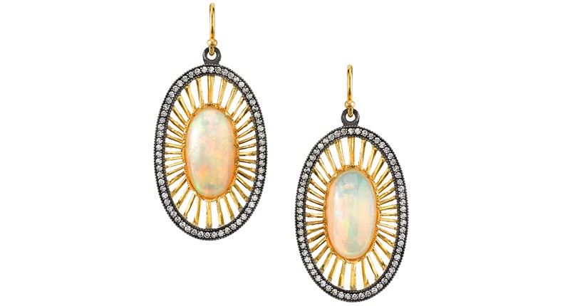 Arman Sarkisyan 22-karat gold and silver Ethiopian opal Art Deco-style earrings with diamonds ($18,820) Arman Sarkisyan 22-karat gold and silver Ethiopian opal Art Deco-style earrings with diamonds ($18,820)