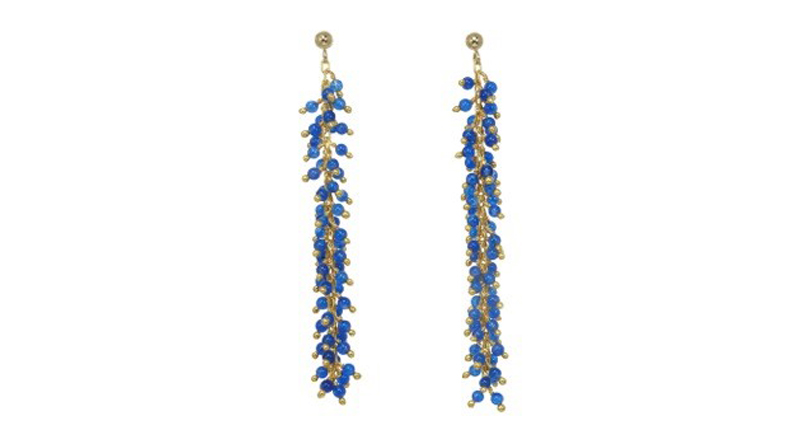 Catherine Weitzman’s gold-fill earrings with lapis ($80)