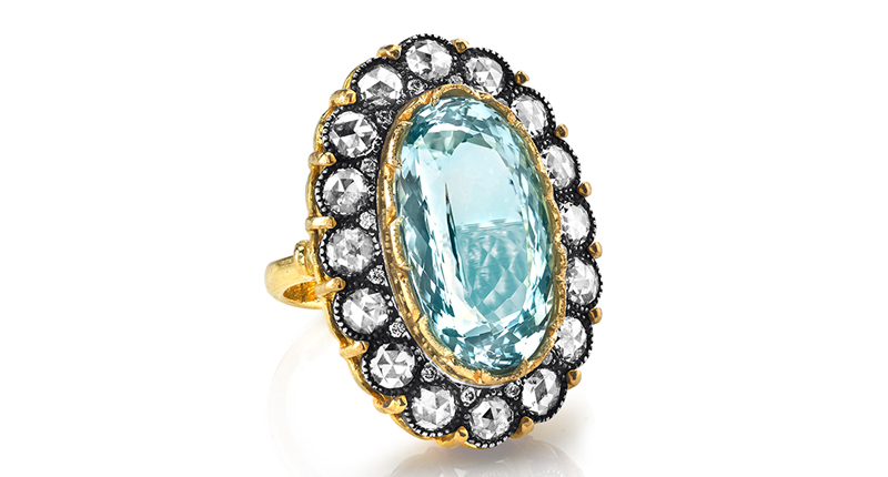 <a href="https://www.armansarkisyan.com/" target="_blank" rel="noopener">Arman Sarkisyan</a> 22-karat gold and silver oval aquamarine ring with diamonds ($32,160)