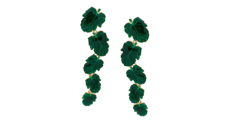 “Ready 2 Lead On” earrings in 18-karat yellow gold with green enamel from “Hide n Seek” collection