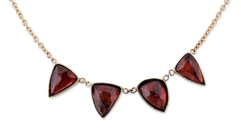 Jacquie Aiche four garnet triangle necklace set in 14-karat rose gold ($1,220)