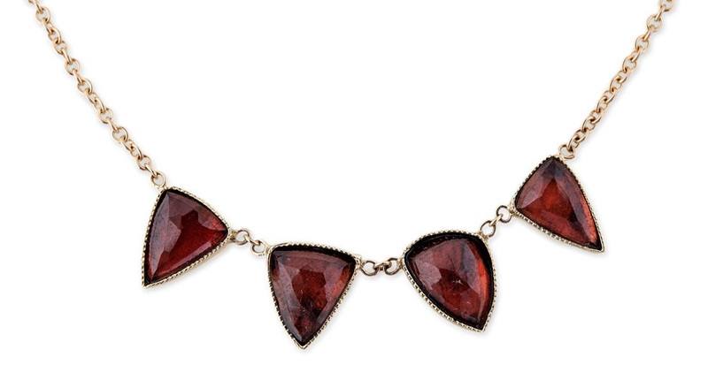 Jacquie Aiche four garnet triangle necklace set in 14-karat rose gold ($1,220) Jacquie Aiche four garnet triangle necklace set in 14-karat rose gold ($1,220)