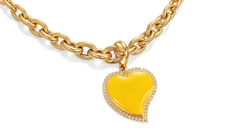 “Show n Tell” collection heart pendant in 18-karat yellow gold with yellow enamel and diamonds