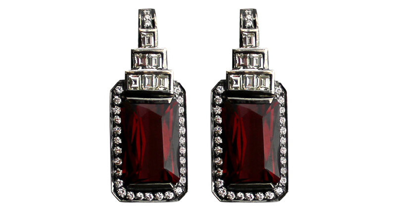 Vivaan garnet earrings with white brilliant-cut diamonds set in 18-karat gold with black rhodium ($7,040) Vivaan garnet earrings with white brilliant-cut diamonds set in 18-karat gold with black rhodium ($7,040)