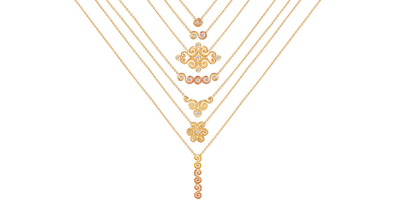 Delicate necklaces in 18-karat pink and yellow gold with diamonds from Pamela Froman Fine Jewelry ($1,120 to $2,980). Couture Salon 608. <a href="http://www.pamelafroman.com" target="_blank">PamelaFroman.com</a>