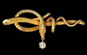 Former Secretary of State Madeleine Albright wore this snake pin after the government-controlled press in Iraq referred to her as an “unparalleled serpent” in 1994. Former Secretary of State Madeleine Albright wore this snake pin after the government-controlled press in Iraq referred to her as an “unparalleled serpent” in 1994.