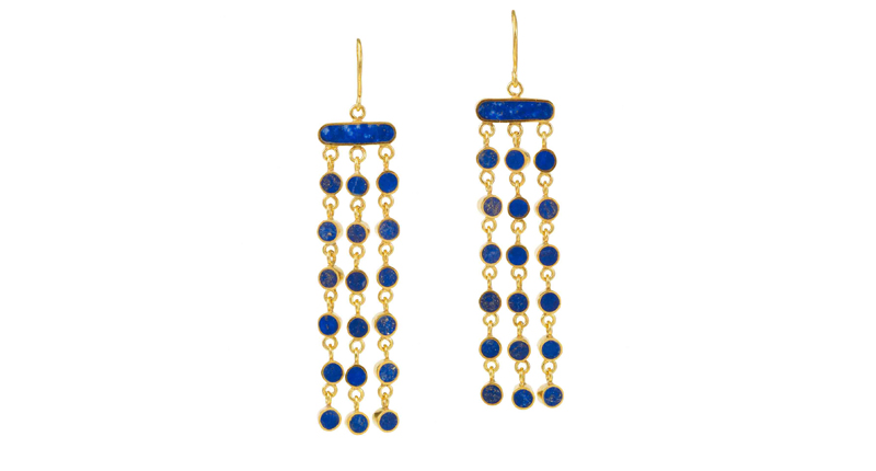 Pippa Small Turquoise Mountain’s gold vermeil earrings with lapis ($645)