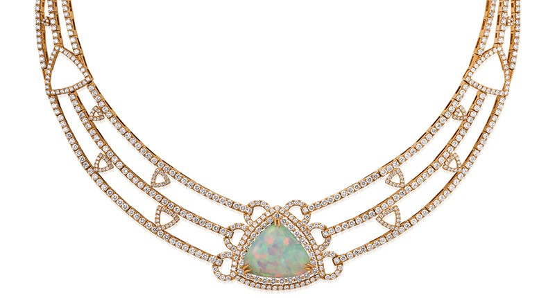 Le Vian Couture 18-karat rose gold necklace with a 9.85-carat opal and 15.51 carats of brown and white diamonds ($51,997) Le Vian Couture 18-karat rose gold necklace with a 9.85-carat opal and 15.51 carats of brown and white diamonds ($51,997)