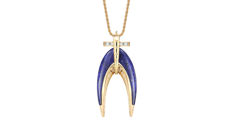 Venyx’s 18-karat yellow gold chain and pendant with lapis and diamonds ($11,611 per current exchange rates)