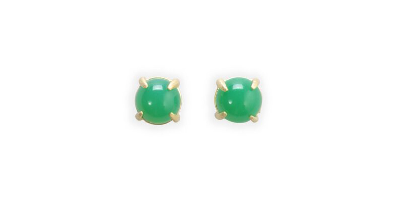 From the new Prism collection, these 14-karat gold “Gum Drop” earrings hold cabochon chrysoprase ($395).