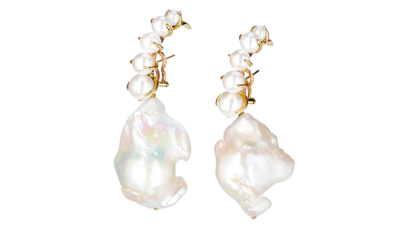 <a href="https://www.anakhouri.com/" target="_blank">Ana Khouri </a> “Laurence Earrings” in 18-karat yellow gold with baroque pearls (price upon request)