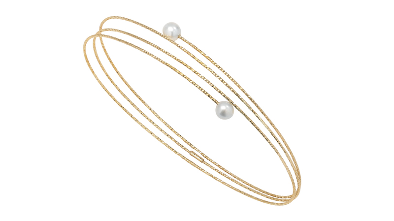 <a href="https://ritique.com/" target="_blank">Ritique </a> 18-karat yellow gold, titanium and freshwater pearl “Nouveau Wire Bracelet” ($774)