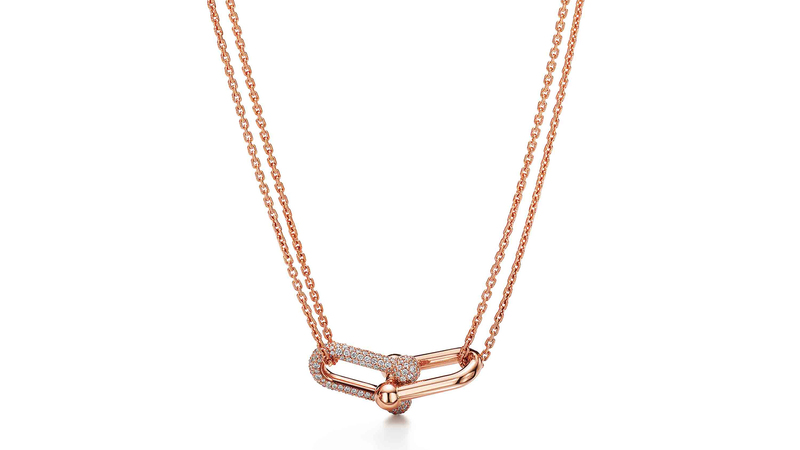 Tiffany HardWear double link pendant in 18-karat rose gold with pavé diamonds ($8,900)