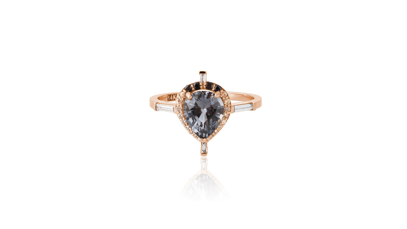 <a href="https://adornmentandtheory.com/products/ombre-marchesa-ring?_pos=1&_sid=dbc3178cc&_ss=r" target="_blank"> Adornment + Theory</a> 14-karat rose gold and pear spinel ring with champagne, black, and white melee diamonds ($4,500)