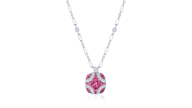 <a href=" https://kwiat.com/" target="_blank">Kwiat</a> 18-karat white gold, red spinel, and diamond pendant ($6,500)
