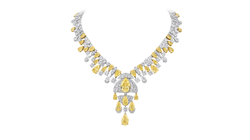 A fancy vivid yellow diamond and colorless diamond necklace