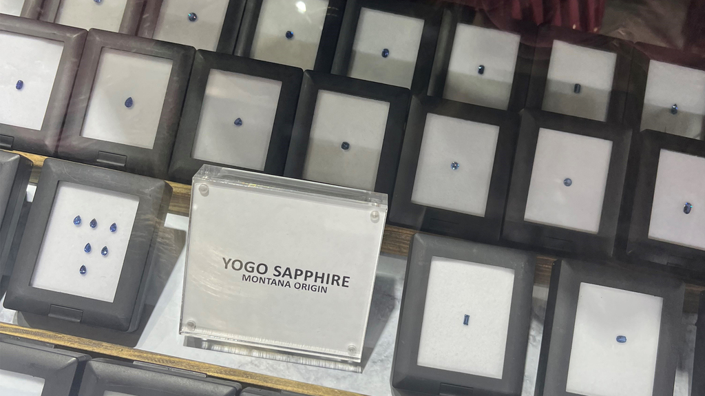 Yogo sapphires as seen at the Parle Gems booth at AGTA GemFair Yogo sapphires as seen at the Parle Gems booth at AGTA GemFair