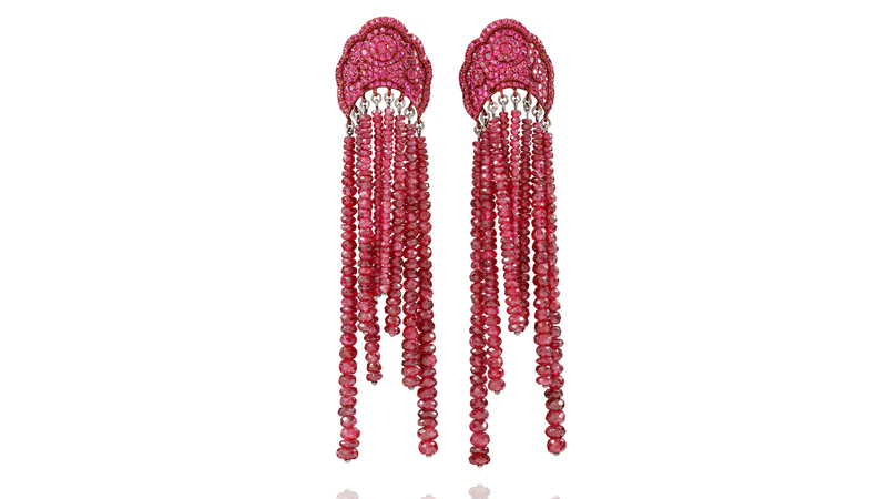 <a href=" https://www.lydiacourteille.com/" target="_blank"> Lydia Courteille</a> “Scarlet Empress” earrings with rubies and spinels in 18-karat gold (price available upon request)